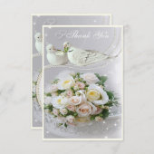 ロマンチックな鳩、輝き及びバラは結婚式感謝していしています サンキューカード (正面/裏面)