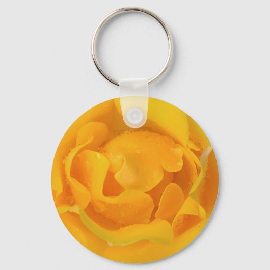 ロマンチックな黄色のバラの水滴 キーホルダー (正面)