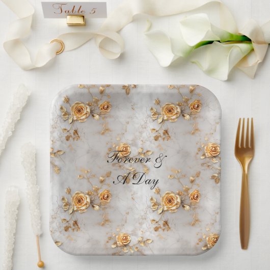 ロマンチックな黄色のバラ ペーパープレート (ウェディング)