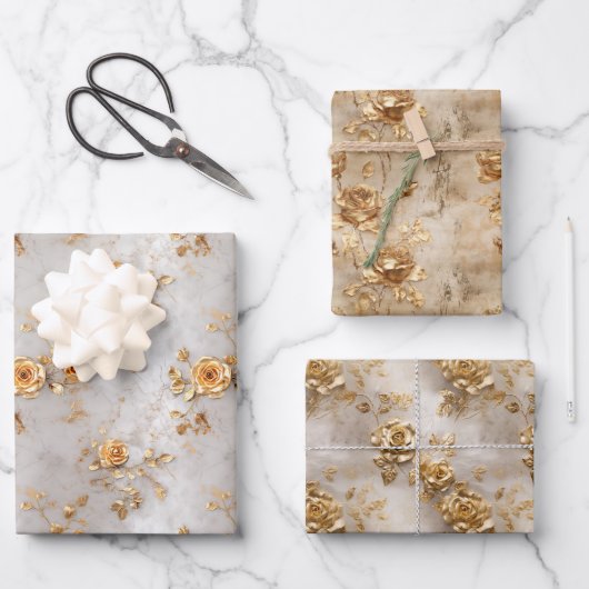 ロマンチックな黄色のバラ ラッピングペーパーシート (正面)