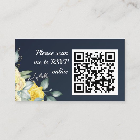 ロマンチックな黄色の水色バラネイビーblu QRコード エンクロージャーカード (裏面)