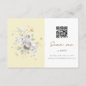 ロマンチックな黄色の白結婚バラのQRコードRSVP エンクロージャーカード (正面)