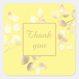 ロマンチックな黄色の金色の葉の四角いステッカー スクエアシール