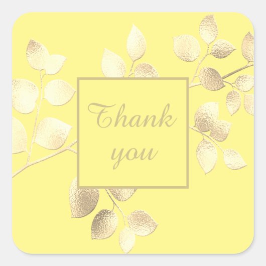 ロマンチックな黄色の金色の葉の四角いステッカー スクエアシール (正面)