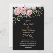 ロマンチックな黒いフローラ濃い秋結婚の花 招待状 (正面)