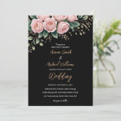 ロマンチックな黒いフローラ濃い秋結婚の花 招待状 (スタンド正面)
