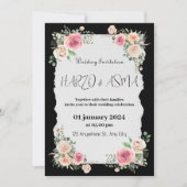 ロマンチックな黒い書道すべて結婚式招待状 招待状 (正面)