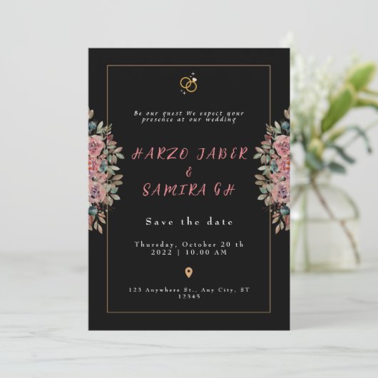 ロマンチックな黒い書道すべて結婚式招待状 招待状 (スタンド正面)