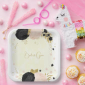 ロマンチックな黒とピンクの花結婚の金ゴールド ペーパープレート (パーティー)