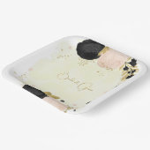 ロマンチックな黒とピンクの花結婚の金ゴールド ペーパープレート (傾斜あり)