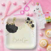 ロマンチックな黒とピンクの花結婚の金ゴールド ペーパープレート (パーティー)