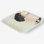 ロマンチックな黒とピンクの花結婚の金ゴールド ペーパープレート (傾斜あり)