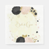 ロマンチックな黒とピンクの花金ゴールド スタンダードランチョンナプキン (正面)