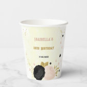 ロマンチックな黒とピンクの花 ゴールド 紙コップ (裏面)