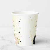 ロマンチックな黒とピンクの花 ゴールド 紙コップ (右)