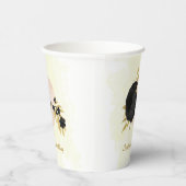 ロマンチックな黒とピンクの花 ゴールド 紙コップ (右)