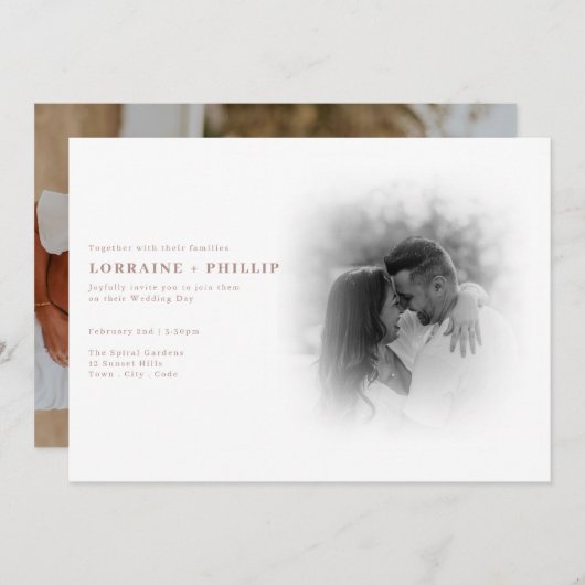 ロマンチックな黒と白の写真のグラデーショ結婚ンの 招待状 (正面/裏面)