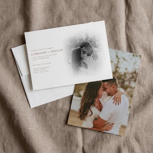 ロマンチックな黒と白の写真のグラデーショ結婚ンの 招待状