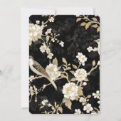 ロマンチックな黒と白の花と鳥のウェディング 招待状 (裏面)
