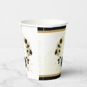 ロマンチックな黒と白の花に金の葉 紙コップ (右)