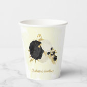 ロマンチックな黒と白の花に金の装飾 紙コップ (正面)