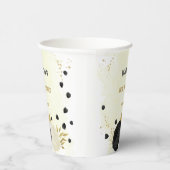 ロマンチックな黒と白の花のゴールド紙コップ 紙コップ (右)