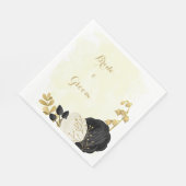 ロマンチックな黒と白の花結婚金ゴールド スタンダードランチョンナプキン (角)