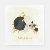 ロマンチックな黒と白の花金ゴールド スタンダードランチョンナプキン (正面)