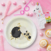 ロマンチックな黒と白の花金ゴールド ペーパープレート (パーティー)