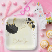 ロマンチックな黒と白の花金ゴールド ペーパープレート (パーティー)