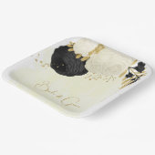 ロマンチックな黒と白の花金ゴールド ペーパープレート (傾斜あり)