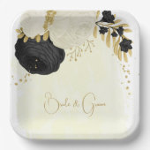 ロマンチックな黒と白の花金ゴールド ペーパープレート (正面)