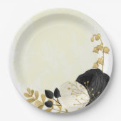 ロマンチックな黒と白の花金ゴールド ペーパープレート (正面)