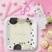 ロマンチックな黒と白の花金ゴールド ペーパープレート (パーティー)