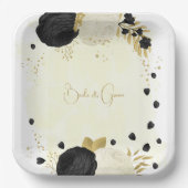 ロマンチックな黒と白の花金ゴールド ペーパープレート (正面)