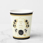 ロマンチックな黒と白の花金ゴールド 紙コップ (正面)