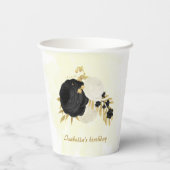 ロマンチックな黒と白の花 ゴールド 紙コップ (裏面)