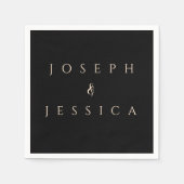 ロマンチックな黒と金ゴールドの書道が盛り スタンダードカクテルナプキン (正面)