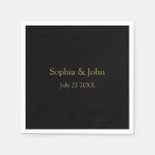 ロマンチックな黒と金ゴールド結婚の紙のナプキン スタンダードカクテルナプキン (正面)