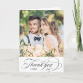 ロマンチックな黒結婚本の写真を折り畳み サンキューカード (正面)