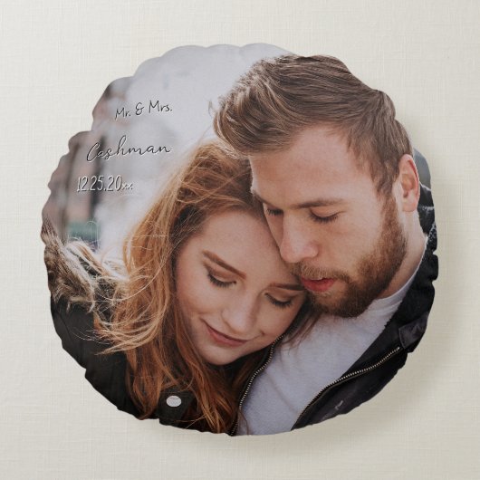 ロマンチックな1年目のカスタム写真 ラウンドクッション (正面)