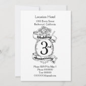 ロマンチックな3周年結婚記念日 招待状 (裏面)