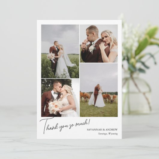 ロマンチックな4の写真のコラージュ結婚をありがとう サンキューカード (スタンド正面)