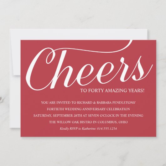 ロマンチックな40周年結婚記念日パーティー招待状 招待状 (正面)