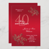 ロマンチックな40thルビー結婚の記念日 招待状 (正面/裏面)