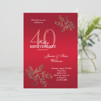 ロマンチックな40thルビー結婚の記念日 招待状