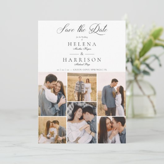 ロマンチックな6枚の写真カップルモダンシックなコラージュ セーブザデート (スタンド正面)