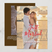 ロマンチックな「たった今結婚しました」サンセットパーソナライズされたカップル (正面/裏面)
