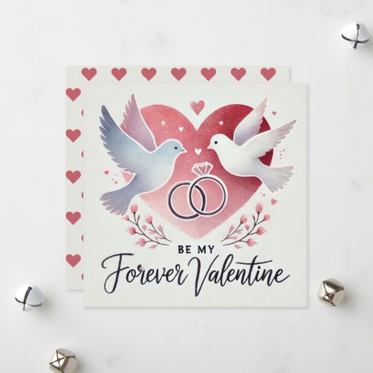 ロマンチックな「永遠のバレンタインにいて」ハトと指輪 シーズンカード (正面/裏面インサイチュ)