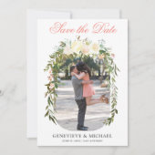 ロマンチックなBohoフローラアーチフラットザデイトカード セーブザデート (正面)